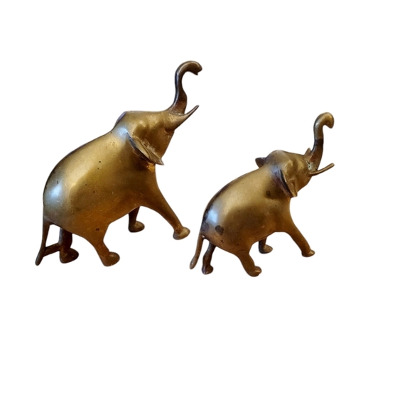 Vintage Brass Elephants Mother and Baby - Picture 5 of 6
